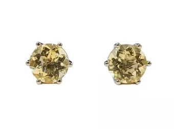 Solitaire Earrings in White Copper Natural Citrine AA stud