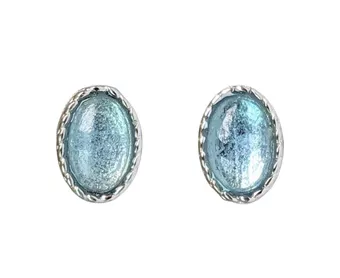 Oval White Copper Aquamarine AA Stud Earrings