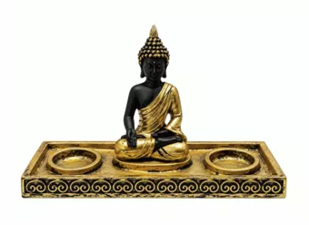 Golden and Black Resin Meditating Buddha Candle Holder, 22 cm