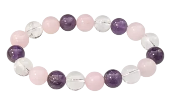 Bracelet Amethyst, Rock Crystal, Rose Quartz A beads 10mm
