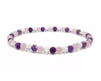 Amethyst Rock Crystal Rose Quartz A Bead Bracelet 4mm
