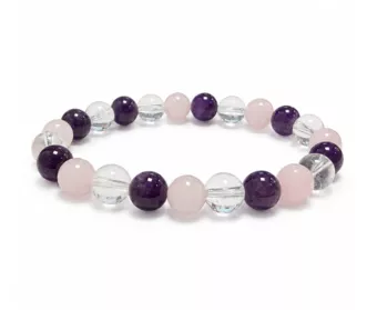 Amethyst Rock Crystal Rose Quartz A Bead Bracelet 8mm