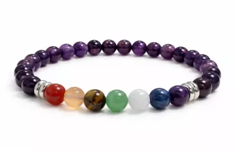Amethyst 7 Chakras Bracelet A 6 mm Beads