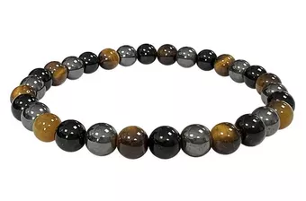Hematite Tiger’s Eye Black Obsidian Grade A Bracelet 6mm Beads
