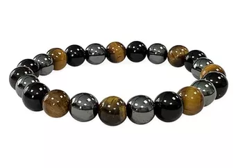 Hematite Tiger’s Eye Black Obsidian Bracelet 8mm Beads