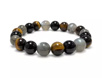 Labradorite Tiger's Eye Black Obsidian Bracelet With 10 mm Beads