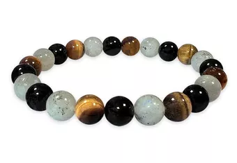 Labradorite, Tiger's Eye & Black Obsidian Bracelet With 8mm Beads