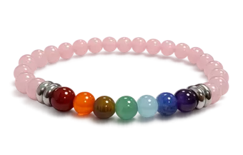 Rose Quartz 7 Chakras A Bead Bracelet 6mm