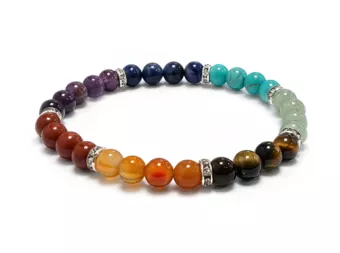 7 Chakras & Rhinestone Bracelet A 6 mm Beads