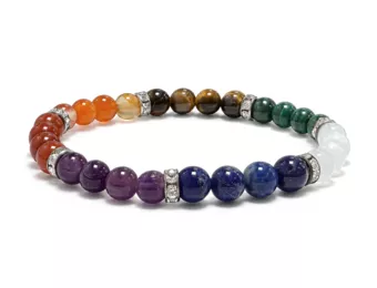 7 Chakras & Rhinestones Bracelet A+ 6 mm Beads