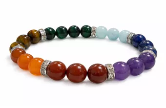Bracelet 7 chakras & rhinestones A+ beads 8mm
