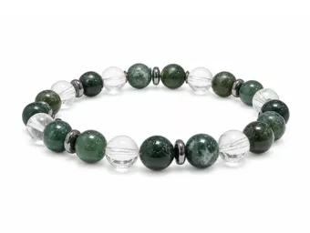 Rock Crystal & Moss Agate Bracelet AA 8mm Beads