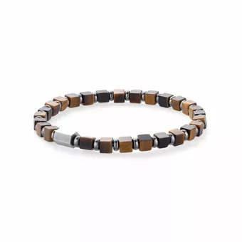 Tiger Eye & Hematite Bracelet A 4mm Square Beads – Stainless Steel