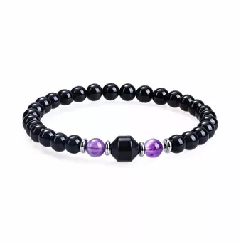 Amethyst & Black Onyx Bracelet AA 6mm Beads