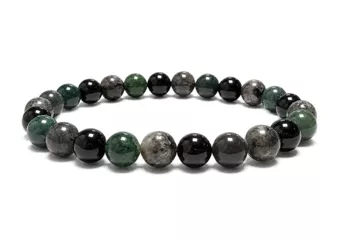 Larvikite, Moss Agate & Black Onyx Bracelet A 8mm Beads