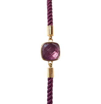 Faceted Square Amethyst Brass Rope Bracelet 11mm