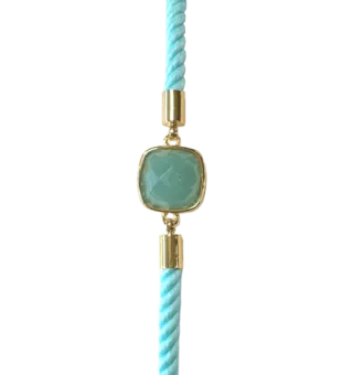 Faceted Square Amazonite Brass Rope Bracelet 11mm