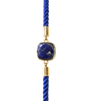 Faceted Square Lapis Lazuli Brass Rope Bracelet 11mm