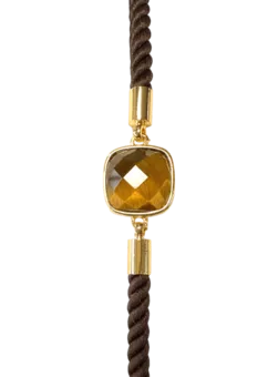 Faceted Square Tiger Eye Brass Rope Bracelet 11mm
