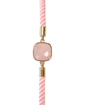 Faceted Square Rose Quartz Brass Rope Bracelet 11mm