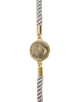 Round Faceted Labradorite Brass Rope Bracelet 12mm