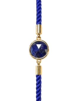Round Faceted Lapis Lazuli Brass Rope Bracelet 12mm