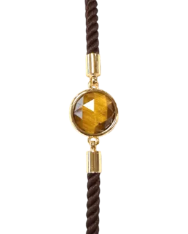 Faceted Round Tiger Eye Brass Rope Bracelet 12mm