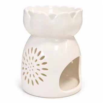 White Lotus Ceramic Incense Burner 11 cm