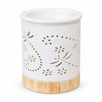 White Ceramic Incense Burner with Dragonfly Pattern 11 cm