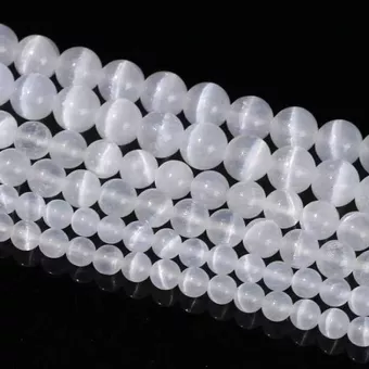 Cat’s Eye Selenite Round Beads Strand AA 10mm