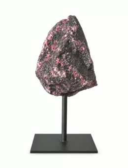 Raw Rhodonite A on Black Metal Stand 17-20 cm 700-1200 g