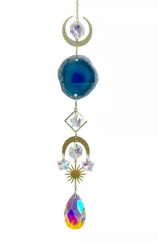 Mobile Suncatcher Blue Agate Sun-Moon Crystal 41cm