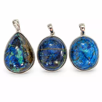 Sterling Silver 925 Pendant Azurite Malachite AAA 3 pieces 15.11g