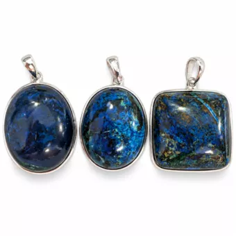 Sterling Silver 925 Pendant Azurite Malachite AAA 3 pieces 15.2g