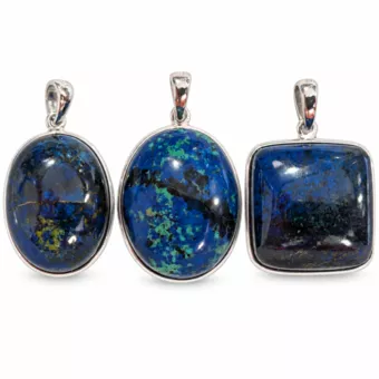 Sterling Silver 925 Pendant Azurite Malachite AAA 3 pieces 15.36g