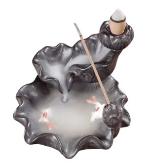 Backflow Incense Holder Ceramic Cascade Koi Fish 8cm