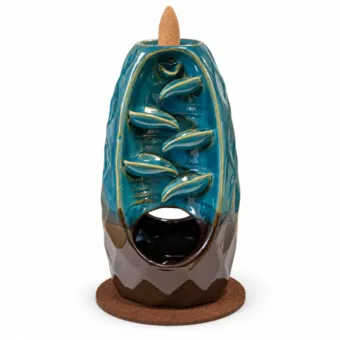 Double-sided blue-brown ceramic backflow incense burner 20 cm
