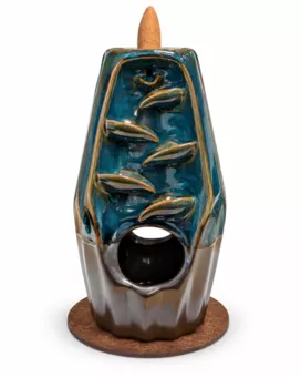 Double-sided faceted blue-brown ceramic backflow incense holder 20 cm