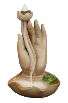 Backflow Incense Holder Beige Ceramic Hand of Buddha -Lotus 16cm