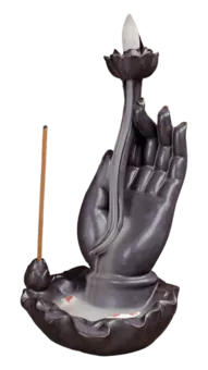 Backflow Incense Holder Buddha Hand Fountain - Koi Fish 17cm
