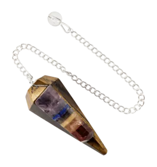 Pendulum Tiger eye & Seven Chakras conical 6 faces