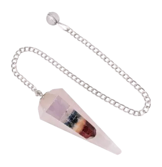 Pendulum rose quartz & Seven Chakras conical 6 faces