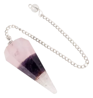 Conical pendulum in Rose Quartz Amethyst and Rock Crystal 6 faces