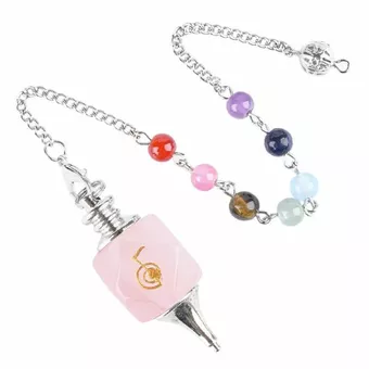 Hexagolal Rose Quartz Pendulum Reiki ChoKu Rei 7 Chakras