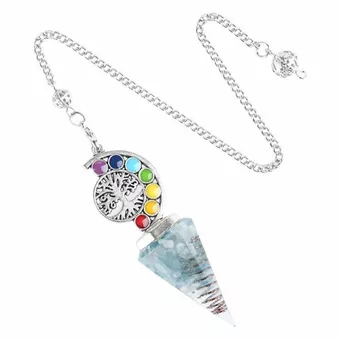 Orgonite Aquamarine Pendulum Tree of Life 7 Chakras 6-sided