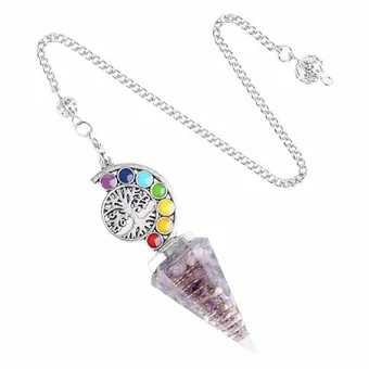Orgonite Pendulum Amethyst Tree of Life 7 Chakras 6 sides