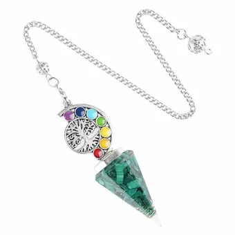 Orgonite Malachite Pendulum Tree of Life 7 Chakras 6 faces
