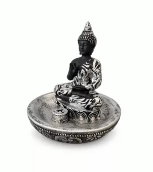 Silver Resin Buddha Abhaya Incense Holder 10 cm