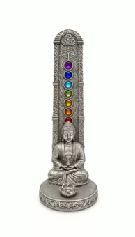 Silver Resin Buddha Meditation 7 Chakras Incense Holder 17 cm