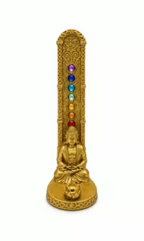 Golden Resin Meditating Buddha 7 Chakras Incense Holder 17 cm